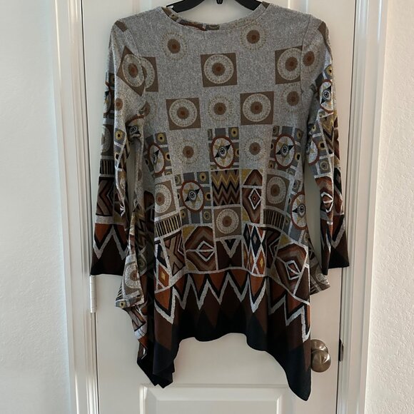 Orange Fashion Village Geometric Print Long Sleeve Tunic Top S/M - Picture 3 of 12